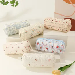 Quilted Cotton Pencil Case Mini Makeup Brush Storage Bag Small Floral Portable Cute Flowers Ins Travel Student