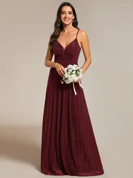 Party Dresses Gorgeous Evening High-Waisted Glittering Spaghetti Straps Formal 2024 Ever Pretty Of Pleated Burgundy Bridesmaid Dress