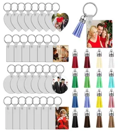 Keychains 32pcs Sublimation Blanker Schlüsselbund Doppel gedruckter Transfer DIY MDF mit PU Leder Quasten Jewel4765079