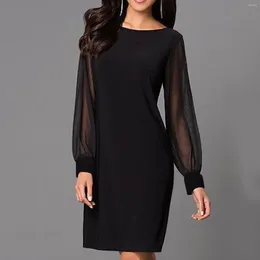 Lässige Kleider Frauen Mesh Body Body Slim Kleid glänzend glamouröser schwarzer v -Nacken Langarm Kurzer koreanischer Stil 2024 2024