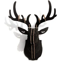 Decoração da parede da parede da cabeça dos alces DIY Puzzle 3D Antler Sculpture Ornament Art for Living Room Office Bar Party Decoration 240521