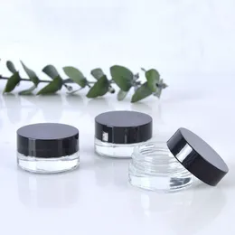 Wholesale Clear Eye Cream Jar Packaging Bottles 3g 5g Empty Glass Lip Balm Container Wide Mouth Cosmetic Sample Jars With Black Cap Custome Logo