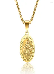 Pendant Necklaces Stainless Steel St Christopher Oval Coin Disc Gold Religious Necklace Fashion Jewelry Church Gift For Him With C9830002