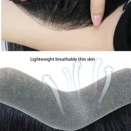 Men Toupee Thin Skin PU V Loop Fronthaarersatzsysteme 6 Zoll Remy Human Haarteil Männer Perücken 1B Farbe V Frontal Toupee