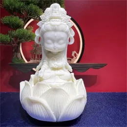 Смола Lotus Guanyin Буддистская статуя Q Версия арт -скульптуры Дома