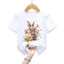 T-Shirts Kinder T-Shirts Osterhasen Print Kinderkleidung Kleidung Jungen Mädchen Cartoon Blume Tops Vintage Animal Casual Fashion Kids T-Shirts Y240521