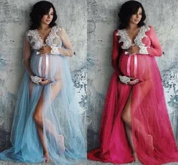 Hirigin Goocheer Lace Ruffle Floral Vneck Hollow Out Maternity Long Soft Dresses for PO Shoot妊婦衣服1314406