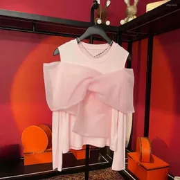 القمصان النسائية Kusahiki حلوة الشبكة الفراشة قميص طويل الأكمام من أجل أنيقة أنيقة أنيقة أسفل الرقبة الجزء العلوي