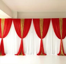 Party Decoration Design White Curtain Red Ice Silk Gold Sequin Drape Backdrop Wedding Birthday3916381