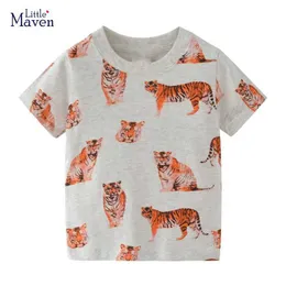 T-shirt piccoli vestiti per top da bambino bambino ragazzo estate per bambini magliette di cotone cartone animato tigre abbigliamento cotone 2-7 anni y240521