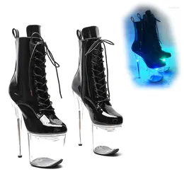 حذاء الرقص Leecabe 20cm/8inch براءة اختراع Pu LED Upper Light Up متوهجة منصة Boots High Heels Boool Boot