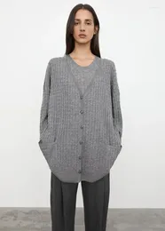 Damenjacken Frauen Jacke Lazy V-Neck Twist-Pullover mit mittlerer Länge lose Strickjacken dünne Wolle