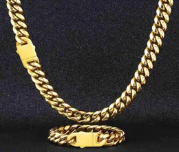 Wholale Joyeria Acero Inoxidable Gold Plated Figaro Chain Miami Curb Cuban Link Halsband Armband Men039S smycken Set26349047657