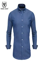 Mens denim skjorta blusar 2020 klänning avslappnade skjortor sociala manliga smala fit skjortor för män kemis longue stor storlek erkek gomlek3236568