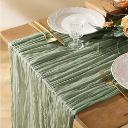Semi-Sheer Table Runner Vintage Cheesecloth Garze Table Impostazione da pranzo per matrimoni per la festa di Natale Banchetti Arches Decensione della torta
