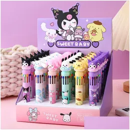 Ballpoint Pens Wholesale 36Pcs/Box 10Colors Cartoon Cute Little Girl Press Neutral Pen High Appearance Student Stationery Drop Deliver Oth3U