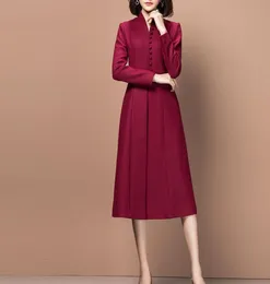 Abiti casual eleganti abiti in lana invernale Donne Slim vintage retrò aline Burgundy Long Fashion Ladies Formale Business Wear Wear CL7067455