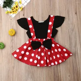 Set di abbigliamento per bambina set di vestiti carini set t-shirt tops tops rossa a pois con fila cinturino a filo 6m-3t per bambini