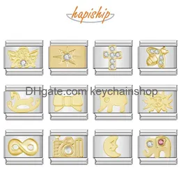 Charms Hapiship 2024 New Elephant Sun Cross Bee Angel Camera Italian Charm Links Fit 9mm Bracciale in acciaio inossidabile che produce gioielli DJ118 Otibl