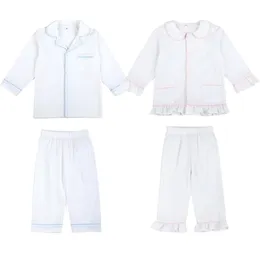 Ruffkids Summer Children Sest Pigiamas Set White Seersucker Bambini per bambini ragazzi Sleep abbigliamento per bambini a maniche lunghe Giamas