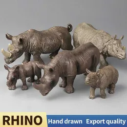 Novelty Games Solid Simulation Rhino Wild Animal Figurines Actions Figures Model Collection Educational PVC Miniature Toy Xmas Gift For Kids Y240521