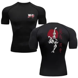 Anime Baki Print Kompression T-Shirts für Männer Fitnessstudio Workout Fitness Running Sommer Kurzarm Top T-Shirt Schnell trockenes Sport T-Shirt 240520