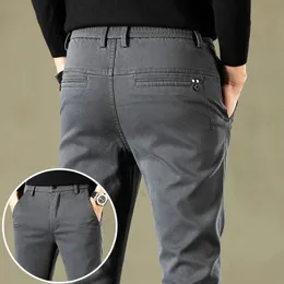2024 Autumn Mens Casual Pants Brand Commercial Clothing Elastic midja Tjock Classic Ultra-Thin Trousers Mens Black Grey Eyebrows 240430