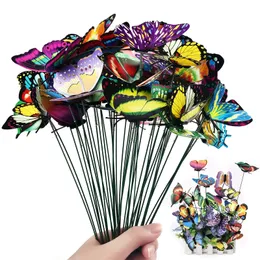 5-24pcsset 3D Simulazione farfalle giardino fioriera da piantatrice colorata farfalla stake decorazione decorazione da esterno