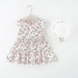 Kız Elbiseler Çocuk Kızlar Yaz Elbise Prenses Kolsuz Çiçek Plaj Şapkası Setleri Kıyafetler Moda Giyim 2-7T