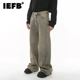IEFB Mens Baggy Jeans Harbor Stil abgenutzte losen Weitbein -Denimhosen Chic Distressed Streetwear Vintage Männliche Hosen 9c 240520