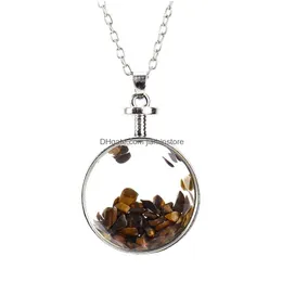 Подвесные ожерелья Хрустальное ожерелье круглый стеклянный ящик с натуральный камень гравий желание бутылки женские модные украшения капля доставка подвеска dhyw9