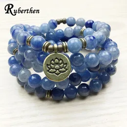 Ruberthen ankomstdesign Kvinnor mala pärlor armband vintage blå aventurin kvarts yogi armband halsband lotus armband 240521