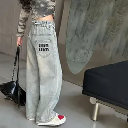 Girl's Hot Diamond Embroidered Jeans 2024 Spring Children Kids Wide Leg Pants Korean Edition Loose Trousers for Girls 120-170cm