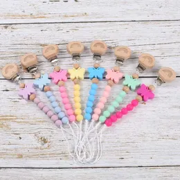 Pochodniki smoczki klipsy# Baby Beech Wood Partner Clifier z kolorowymi silikonowymi koralikami motyla manekinu łańcuch pielęgnacji zębów Zabawa dziecięca łańcuch sutka D240521