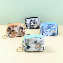 New Chinese Style Ink Painting Small Coin Purse Leather Label Small Logo Keychain Wallet Simple Lipstick Storage Bag In