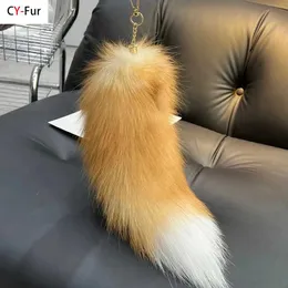 Keychains Lanyards 2024 Real Fox Fur Tail Natural Fur Tail Keychain Pendant Role Play Tail Cute Wolf Fox Fur Car Keychain Q240521