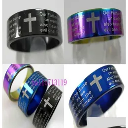 Pierścienie zespołowe całe biżuterię Partie 50pcs angielski Lord039s Biblia Karżuj stal nierdzewna Men039s Modna Jezus Wedding R7061853 Drop Dhnrz