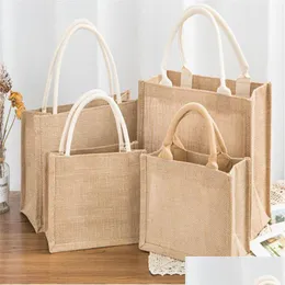Depolama çantaları doğal çuval bezi tote yeniden kullanılabilir jüt çanta bakkal dükkanı el çantası, nedime düğün damla teslimat evi bahçe dhboc