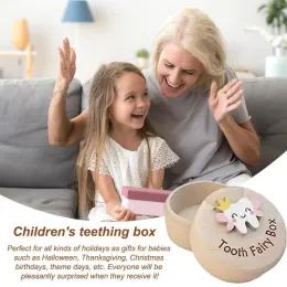Tand Keepsake Box Trä baby minneslåda för tand söta snidade älvgåvor Tandsparare tänder behållare för pojke eller flicka