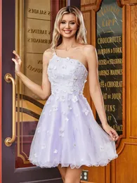 Festklänningar En axel 3D Flower Farterfly Homecoming Dress for Teens Sleeveless Applicants Formella promklänningar A-Line Short Quinceanera