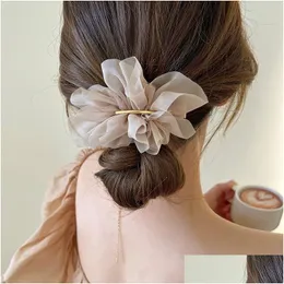 Hårklämmor Barrettes Chiffon Flower Hairpin Clip for Women Bobby Pin Lady Girls Ponytail Barrette HeadDress Accessories D DHGARDEN DH3SF