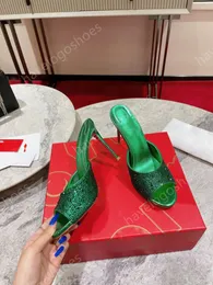 Kadın tasarımcı tarzı sandalet yaz kare baş rhinestone kristal ayakkabılar seksi bayanlar yüksek kaliteli elbise ayakkabıları yarım terlik