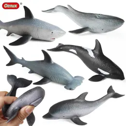 ألعاب الجدة Oenux Sea Life Animals Soft Shark Whale Dolphin Squid Squid Superfish Crab Model Action Action Actions anti Leganing Toy Gift Y240521