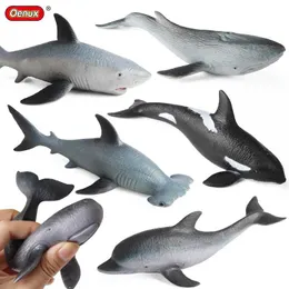 참신 게임 Oenux Sea Life Animals 소프트 상어 고래 돌고래 오징어 복어 갈매기 모델 액션 피겨 방지 스트레스 구호 장난감 어린이 선물 Y240521