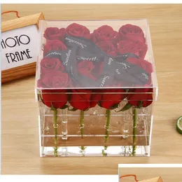Altre forniture per feste di eventi Clear Acrilic Rose Flower Box Regalo San Valentino Case di arredamento per matrimoni Vaso Droping Delivery Home Garden Fest Dhwt9