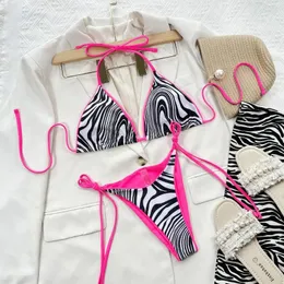 Damskie stroje kąpielowe Zebra Print Bikini Dwuczęściowy trójkąt torba Swimsuit Fluorescencyjny bandaż Bandage Backing Kąpiec Low talia Y177