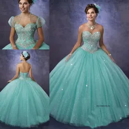 Vestidos de 15 Anos Quinceanera with BoleroとSweetheart Neckline Cheap Princess Aqua Prom Dresses Tulle Custom Made 0521