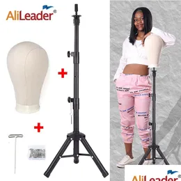 Wig Stand Alileader 140cm64cm stativ med skyltdocka Canvas Block Head Justerbar Kit Tpins Gift Drop Delivery Hair Products A DHZT1