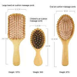 Massagista de escova de cabelo de madeira de bambu Massageiro de pente de couro para crescimento de cabelo Anti-estático Anti-estático Brush de barba macia de barba