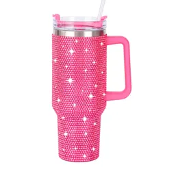 40 oz paslanmaz çelik rhinestone tumblers bling büyük kupalar güçlü saplı saman termos şişe hediye toptan dropshipping